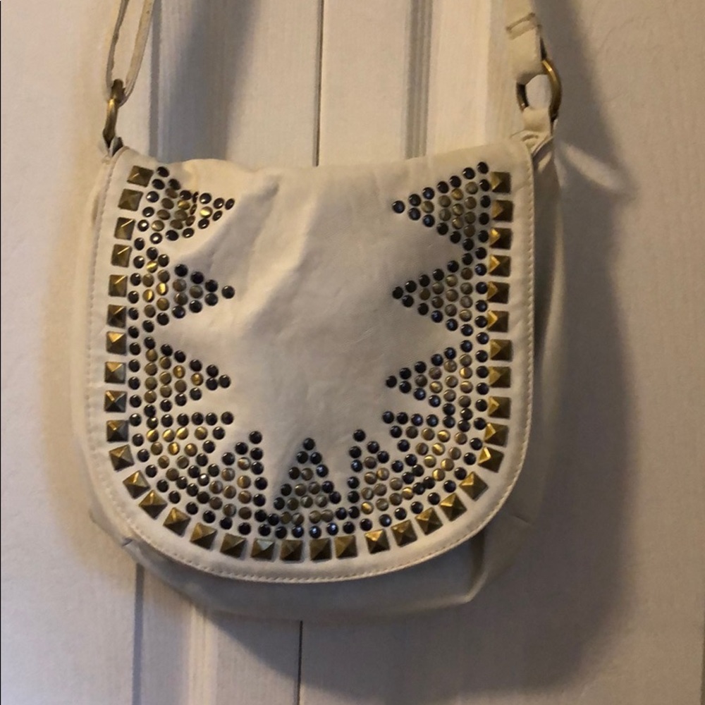 White leather studded purse